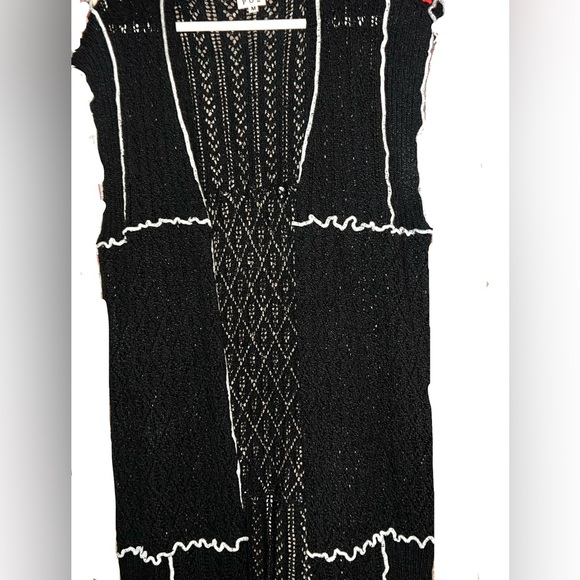 Black Long Length Knit Open Front Cardigan Duster - Picture 4 of 12